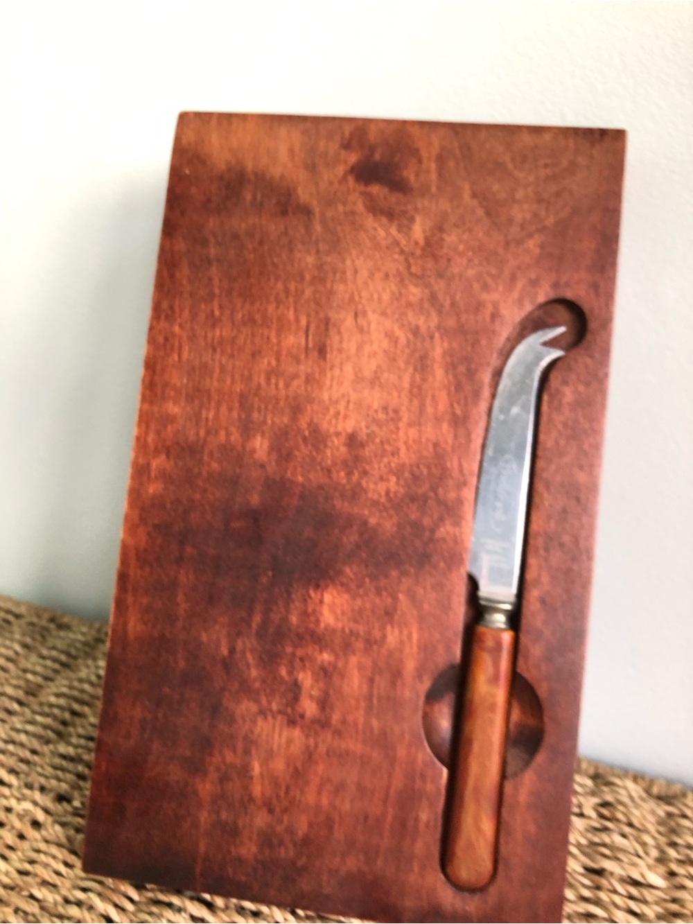 Vintage MCM Baribocraft Canada Wooden Cheese Board & Knife Set